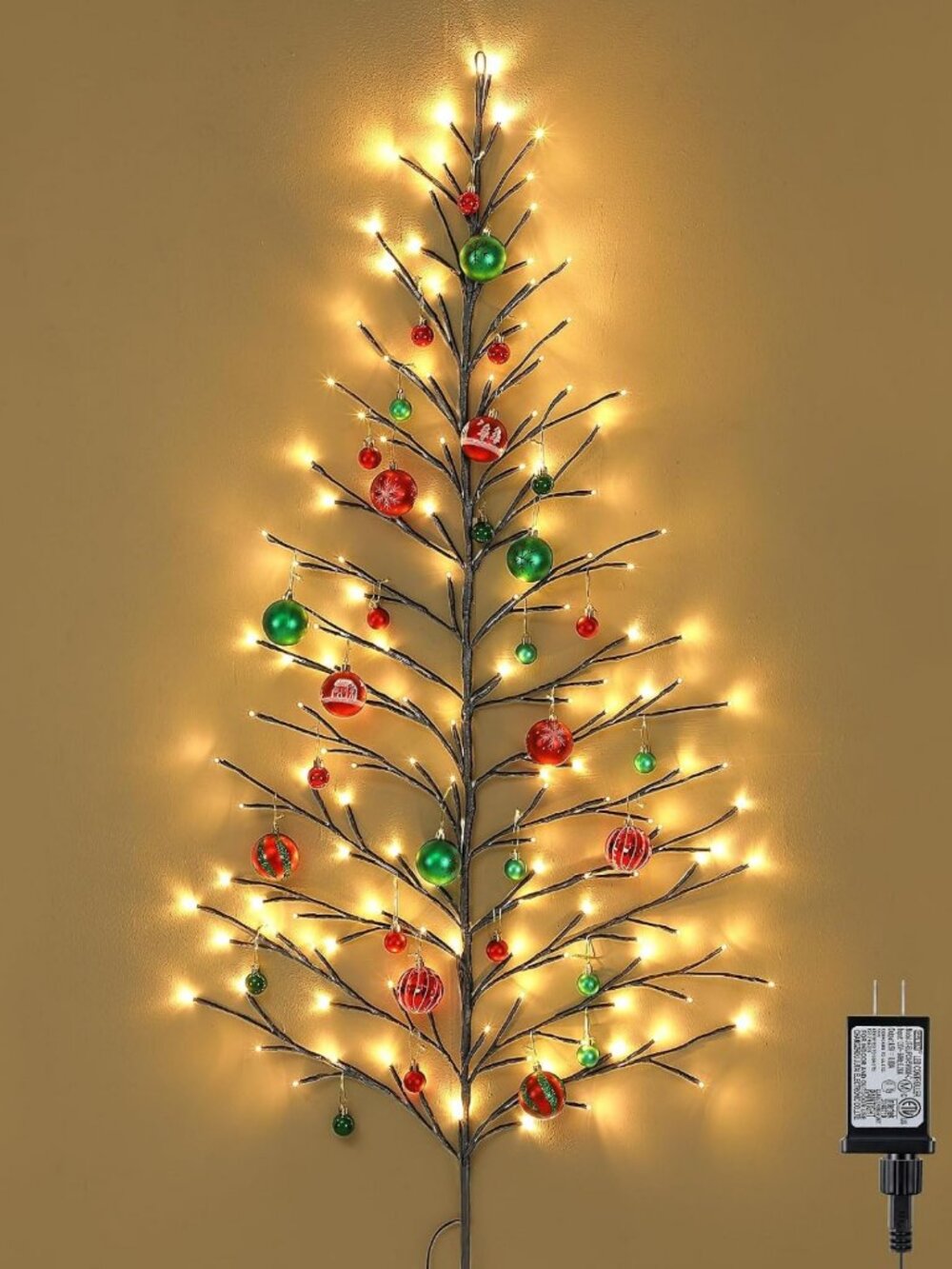5FT LED Lighted Wall Christmas Tree with Decorative Balls, 8 Modes, Holiday